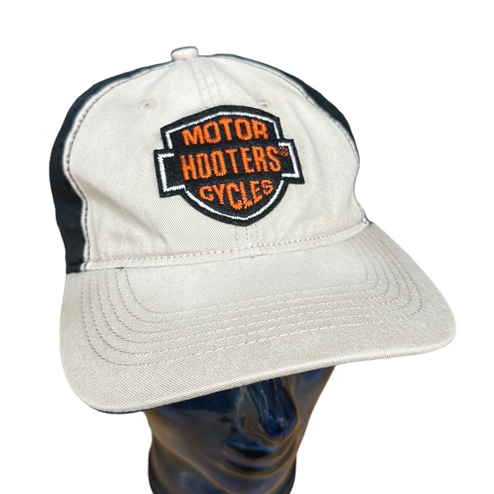 Hooters Motorcycles Khaki Tan Black Skull Embroidered Baseball Cap Hat Falcon